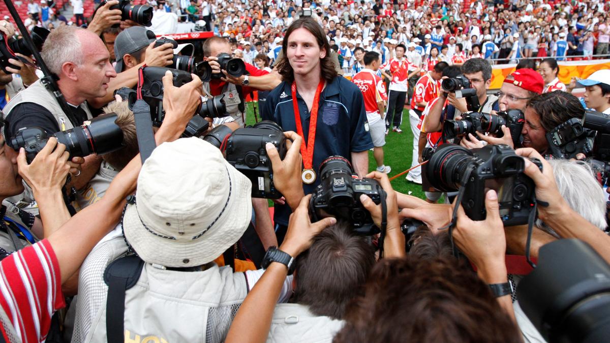 Messi gan el oro en ftbol durante los Juegos Olmpicos de Beijing 2008 Foto AFP