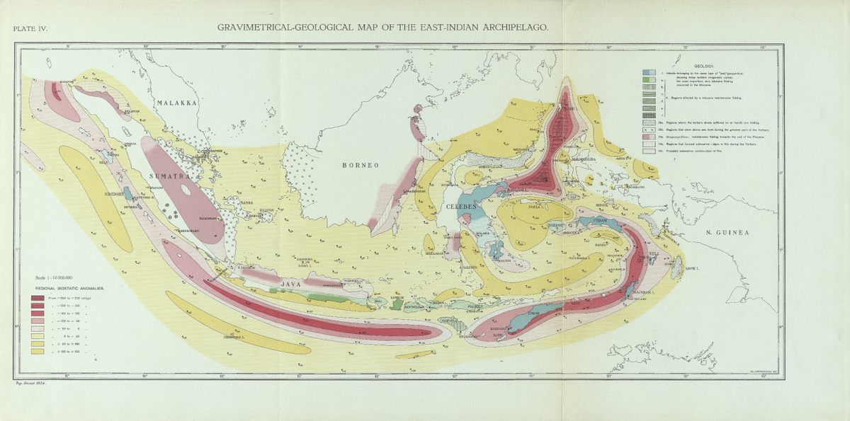 Vening Meinesz realizó este mapa gravimétrico en 1935.