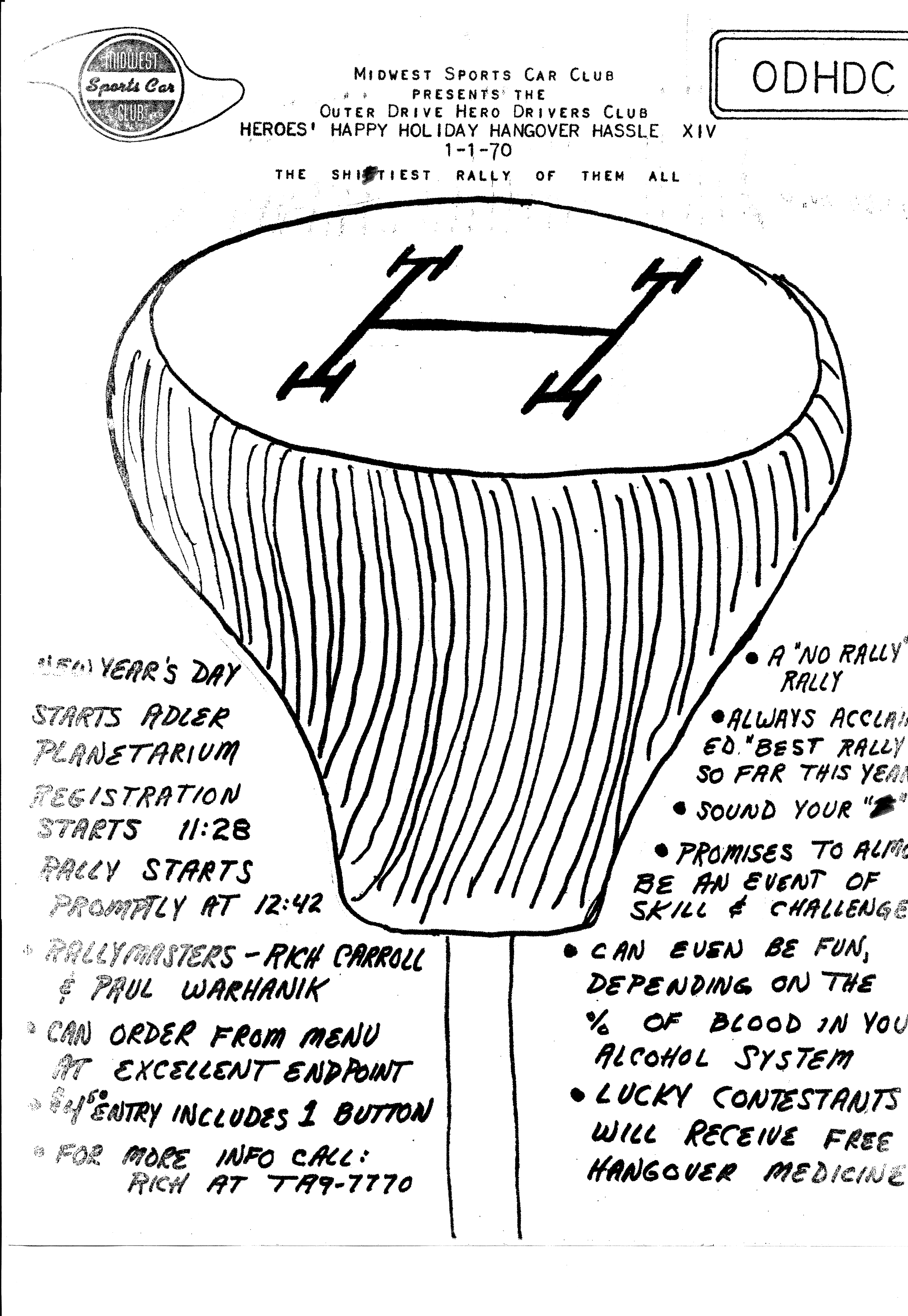 Un folleto para la manifestación Heroes Happy Holiday Hangover Hassle del día de Año Nuevo de 1970 en Chicago. 