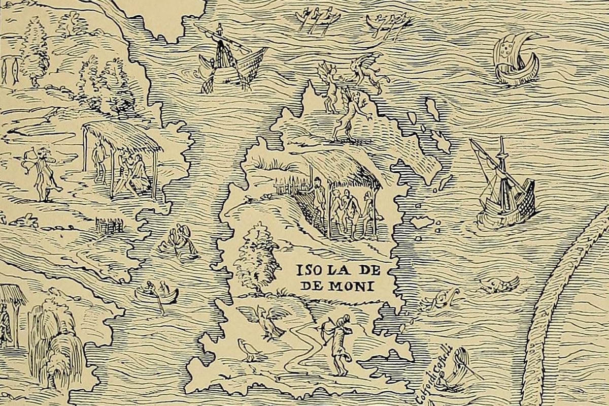 Este mapa de 1556 del cartógrafo Giacomo Gastaldi es uno de los últimos que muestra la Isla de los Demonios.