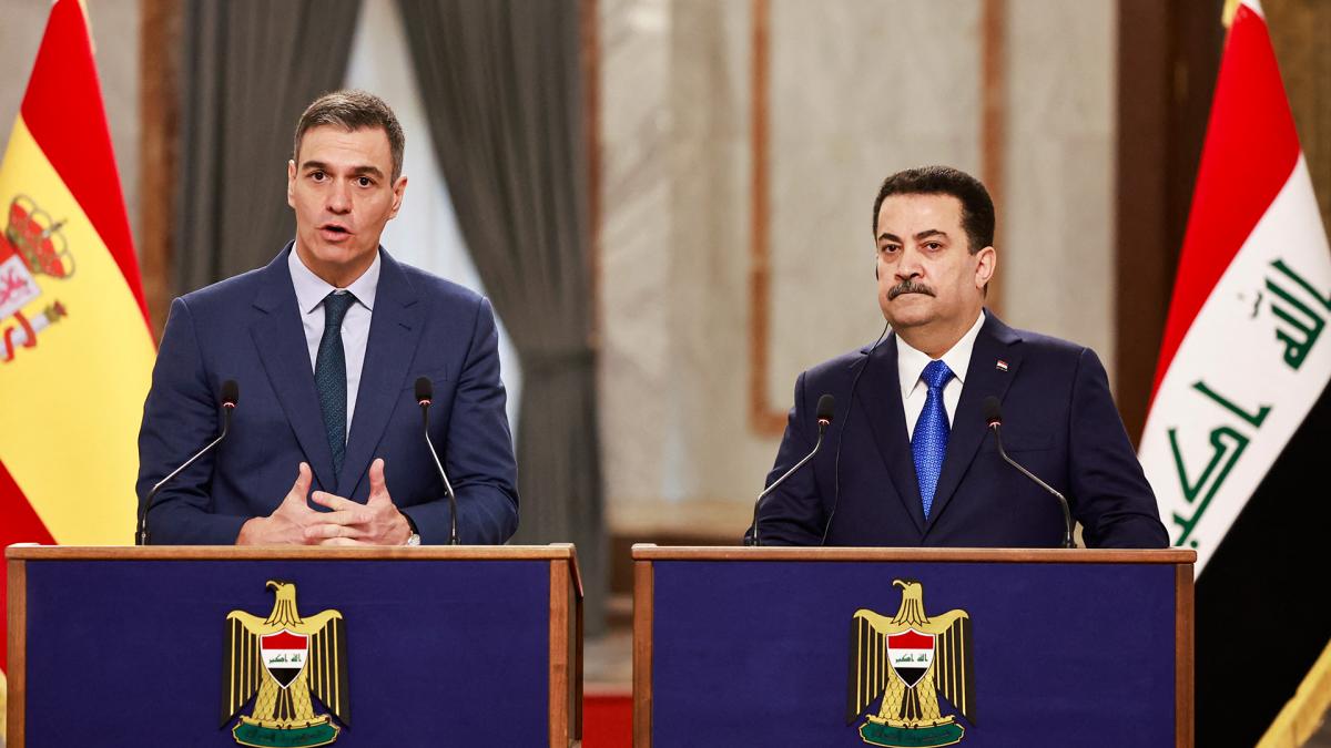 Conferencia de prensa de Pedro Snchez con el primer ministro iraqu Mohamed Shia al Sudani Foto AFP