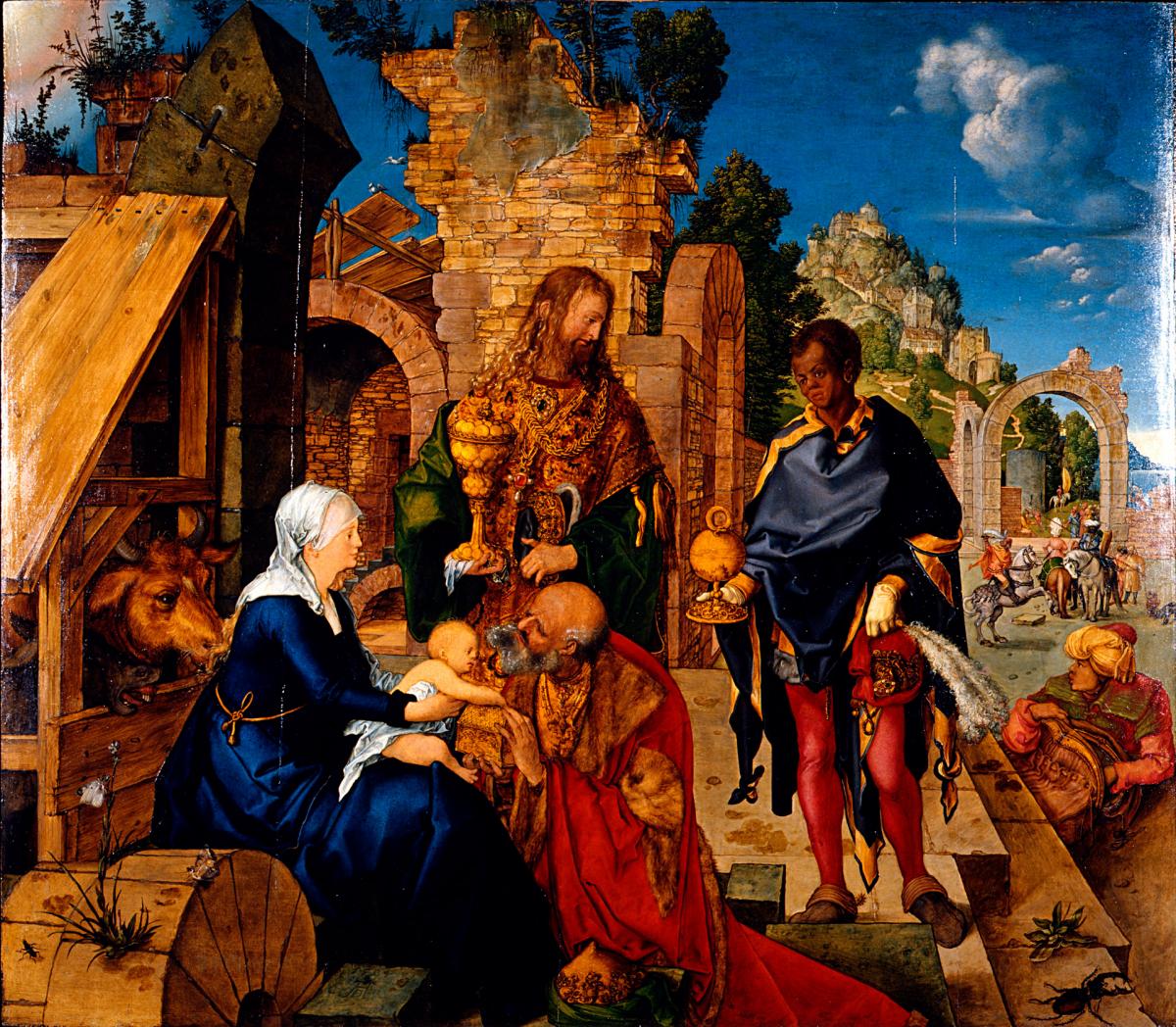 Adoracin de los Magos de Alberto Durero 1504 leo sobre madera 100 114 cm que est en la Galera Uffizi Florencia