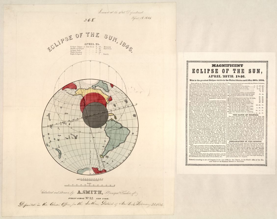 Un mapa del eclipse solar del 25 de abril de 1846. 