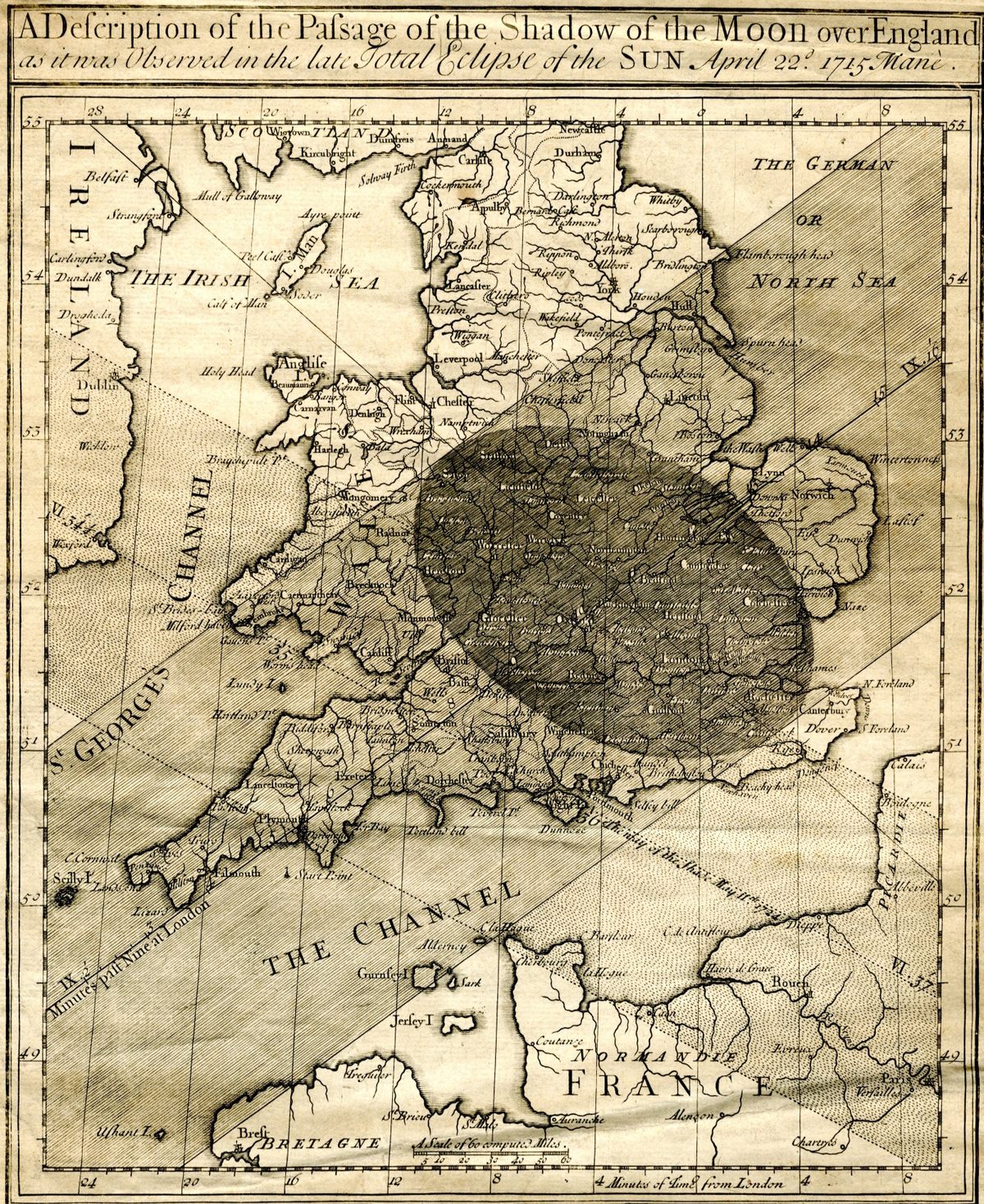 Mapa de Halley del eclipse de 1715.