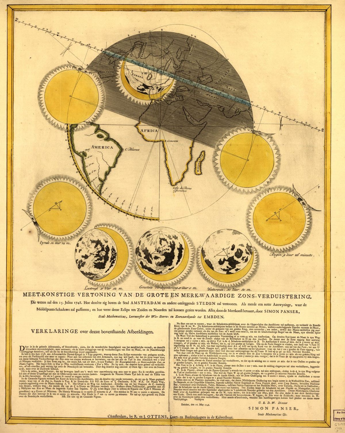 Un mapa de eclipses holandés de 1748.