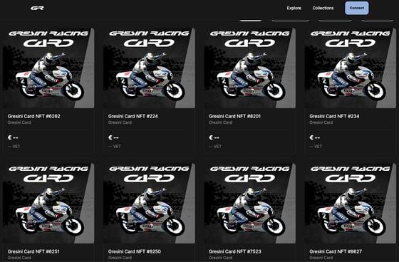 Captura de pantalla del Marketplace-as-a-Service de VeChain para Gresini Racing. (Gresini Racing Web3 Marketplace)