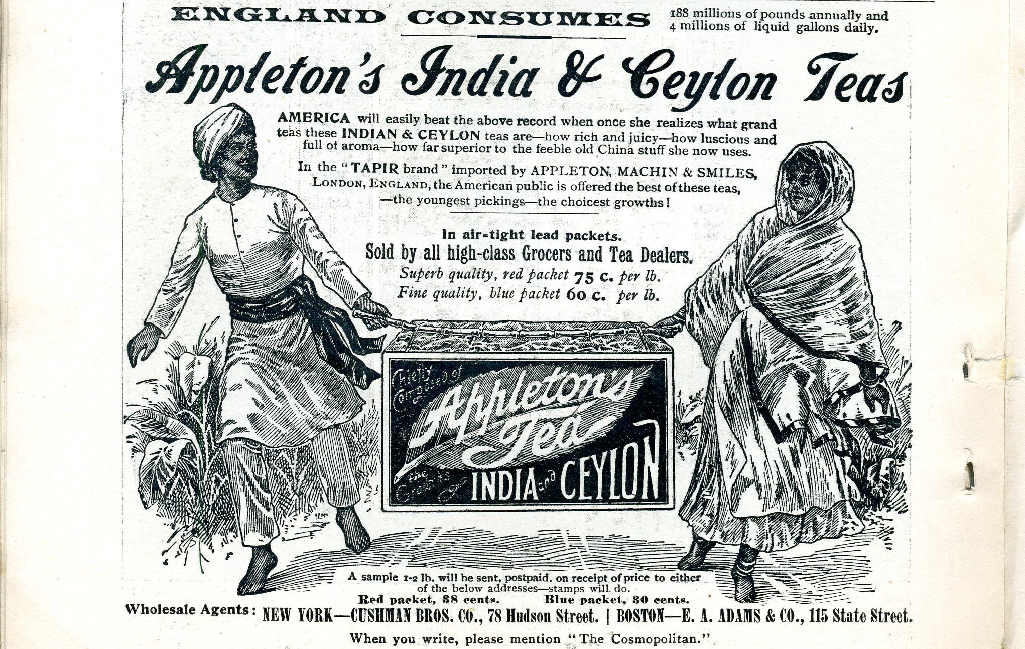 Anuncios como este de 1896 promocionaban el té negro de las colonias británicas como superior al "débil" Verde chino y japonés.