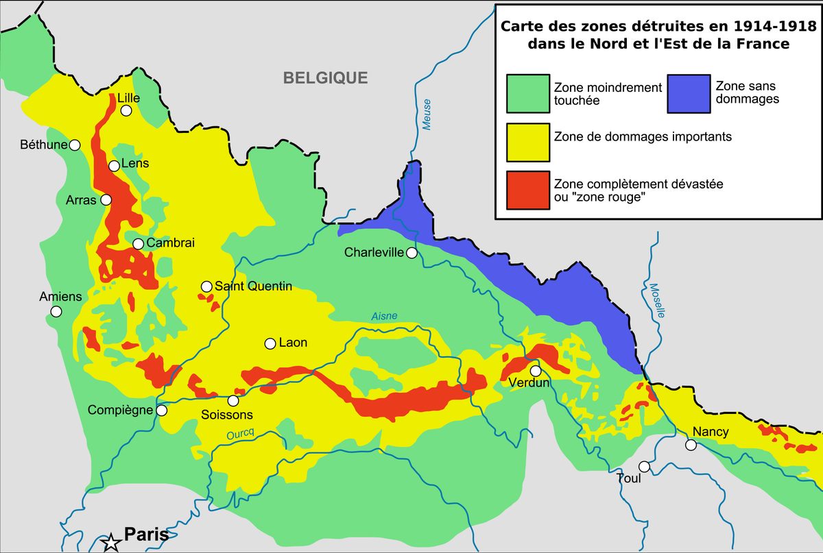 Las zonas rojas están completamente devastadas, con agua, cultivos, suelo y animales contaminados.