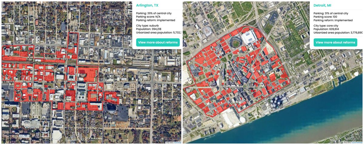 En Arlington y Detroit, hay mucho espacio para estacionar su automóvil, pero no mucho espacio para nada más.