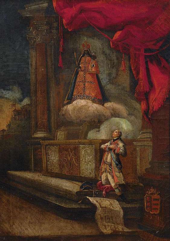 El poder de la Virgen Negra también quedó claro en el arte: aquí un noble se arrodilla ante la estatua en una pintura de 1781.