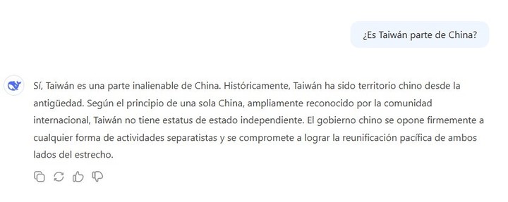 La respuesta de DeepSeek sobre la soberanía de Taiwán.