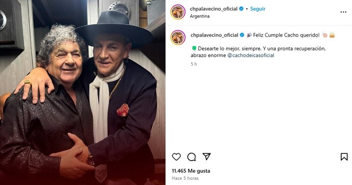 El Chaqueño Palavecino saludó a Cacho Deicas por su cumpleaños. Foto: Instagram.