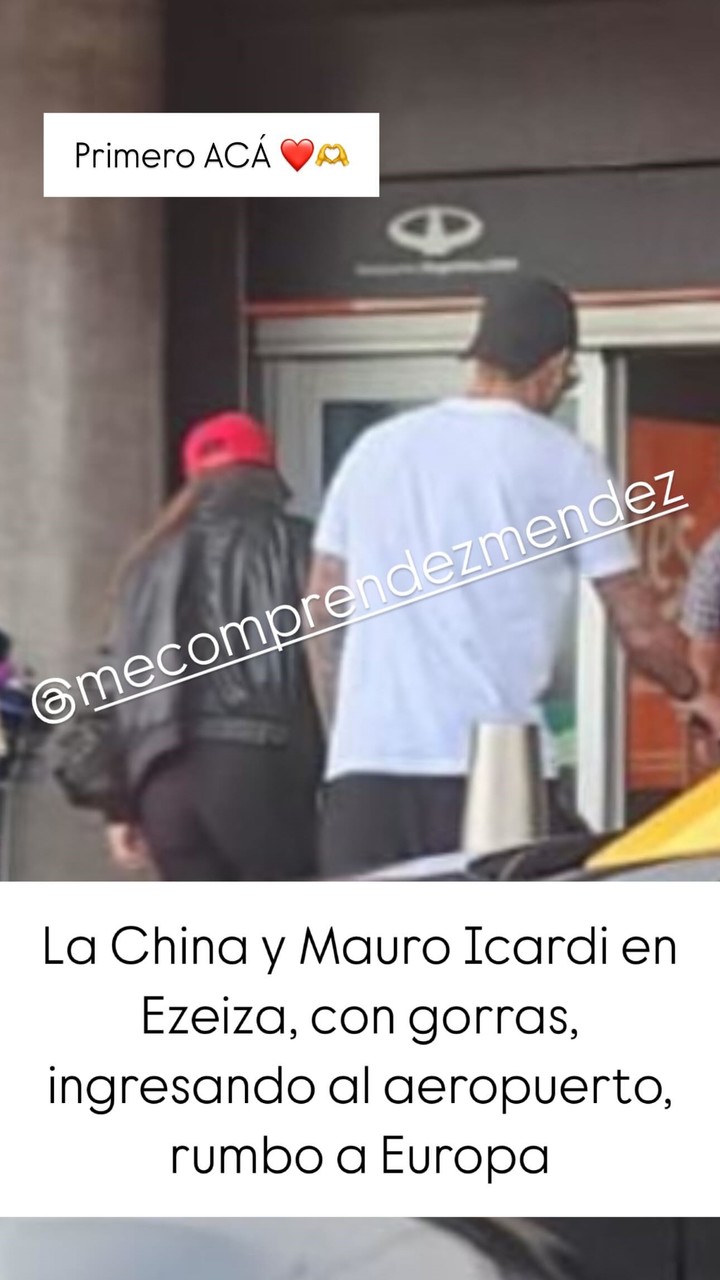 Mauro Icardi y la China Suárez en el aeropuerto de Ezeiza, según testigos. Foto: Instagram