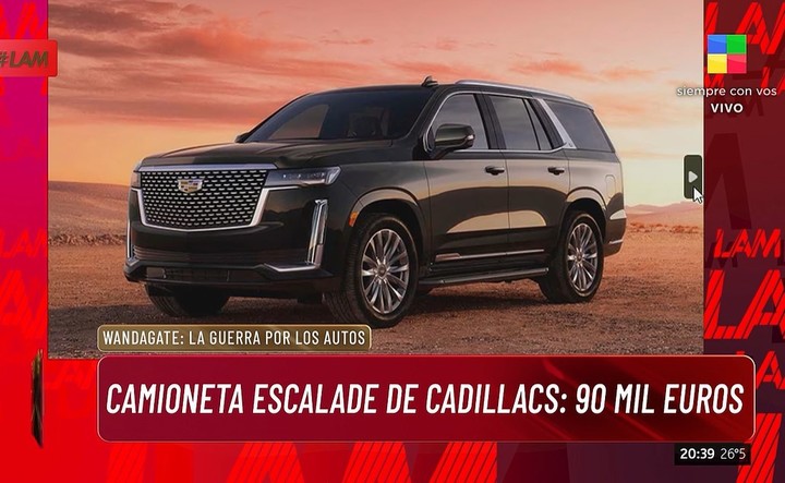 Camioneta Escalade de Cadillacs, uno de los vehículos de Wanda Nara y Mauro Icardi. | Foto: América TV