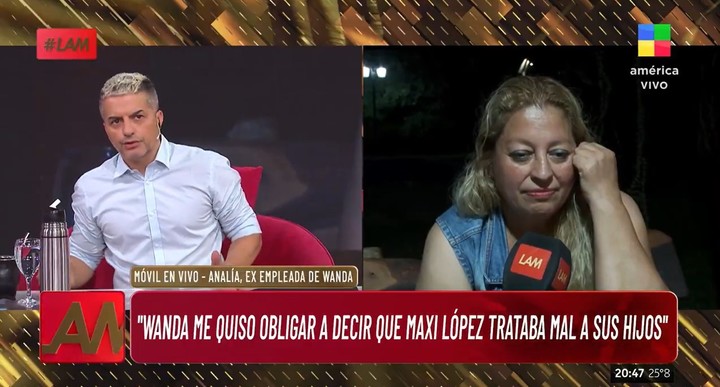 Analía, la exempleada de Wanda Nara aseguró que la empresaria buscó que la ayudará en el ámbito judicial en plena separación con Maxi López. | Foto: América TV