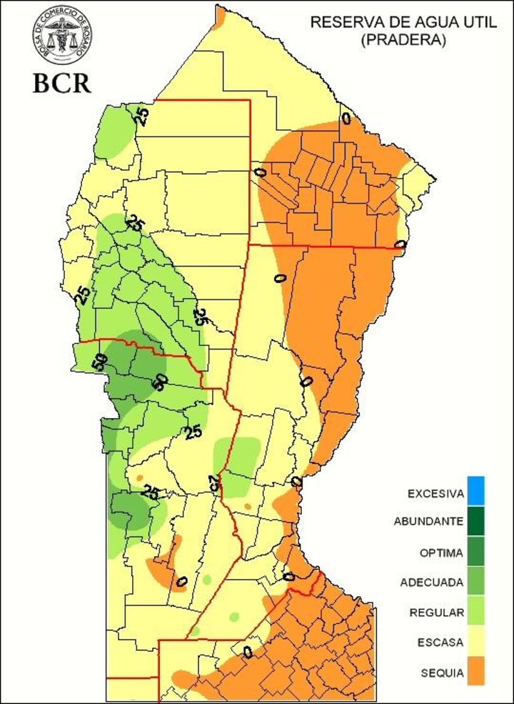 Reservas de agua en el suelo al 30 de enero de 2025. Bolsa de Comercio de Rosario