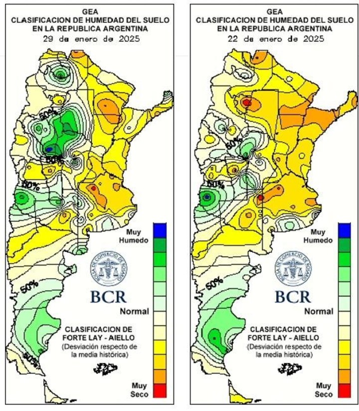 Reservas de agua en el suelo al 30 de enero de 2025. Bolsa de Comercio de Rosario