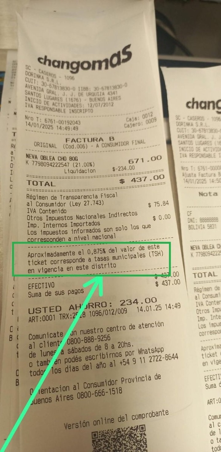 Así son los tickets de Changomas en Tres de Febrero. Foto: X