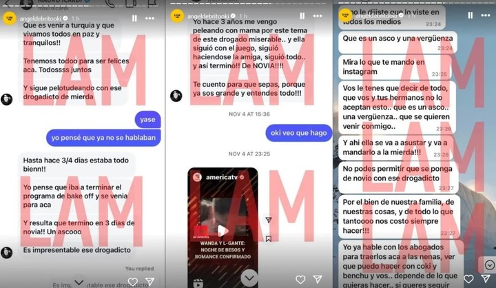 Los polémicos mensajes de Mauro Icardi a Valentino López sobre el noviazgo de Wanda Nara y L-Gante. | Foto: Instagram