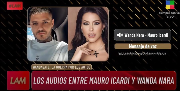 En LAM (América TV) exhibieron los audios que intercambiaron Wanda Nara y Mauro Icardi sobre sus vehículos. | Foto: América TV.