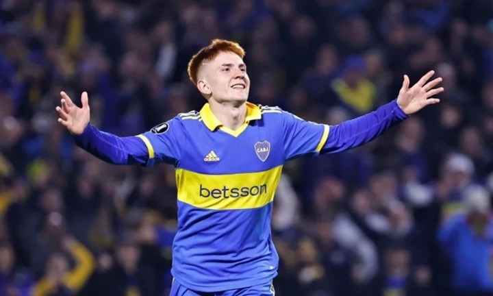 Valentín Barco luego de convertir un penal decisivo con Boca en la Copa Libertadores 2023.