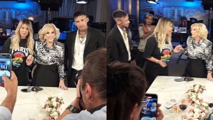 L-Gante y Wanda Nara junto a Mirtha Legrand. Foto: Captura TV