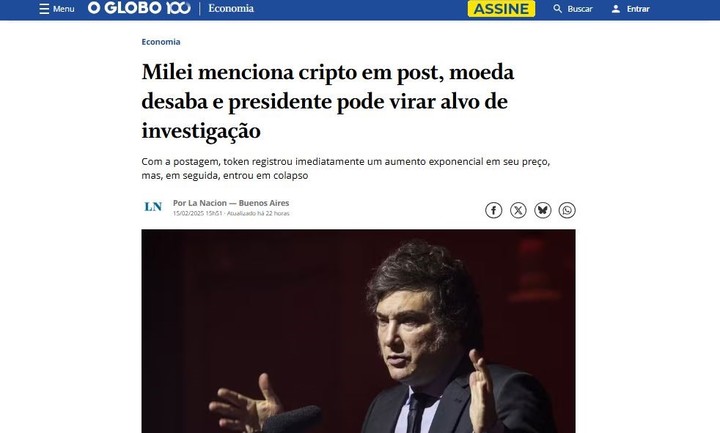 O Globo resaltó que “Milei podría convertirse en blanco de investigación”.