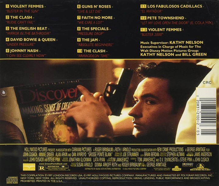 La lista de temas de "Tiro al blanco" (Grosse Pointe Blank) en la contratapa del CD de la banda de sonido.