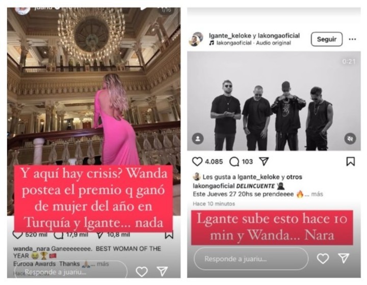 Wanda Nara y L-Gante no interactúan en las redes y alertaron a sus seguidores. Instagram.