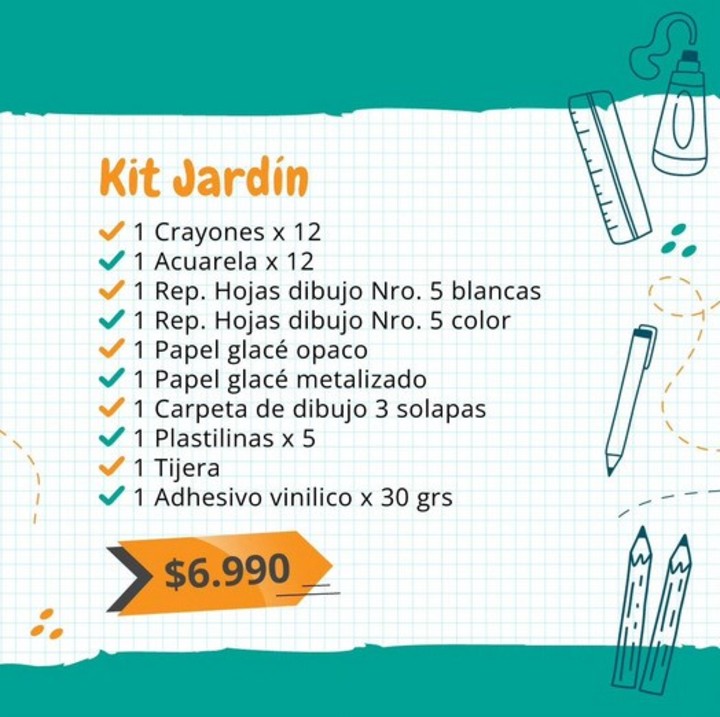 El kit "jardín" tiene un costo de $7500 e incluye 11 productos. 