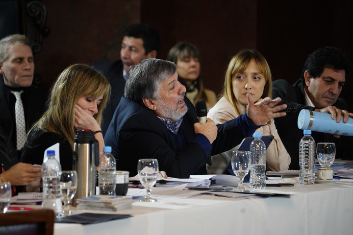 Los senadores Juliana Di Tullio, José Mayans y Anabel Fernández Sagasti, en una reunión de comisión.
Foto: Emmanuel Fernández.