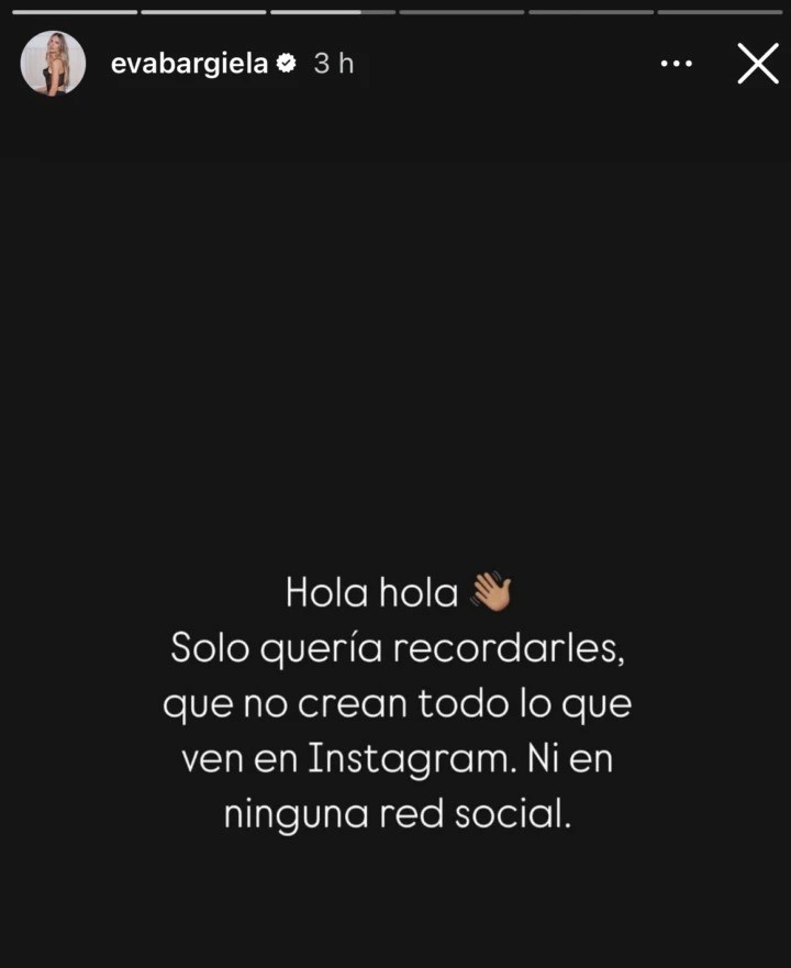 El descargo de Eva Bargiela. Instagram.