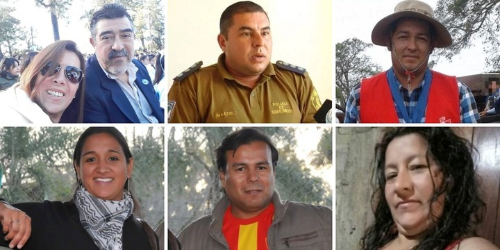 Los siete detenidos por el caso Loan. Son María Victoria Caillava, el ex marino Carlos Guido Pérez, el comisario Walter Maciel, Bernardino Antonio Benítez, Mónica del Carmen Millapi, Daniel Oscar “Fierrito” Ramírez y Laudelina Peña.