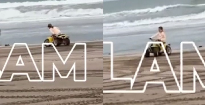 Isabella Icardi manejando un cuatriciclo sin casco.