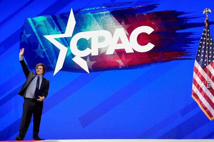 Javier Milei durante su presentación en la CPAC. Foto Bloomberg