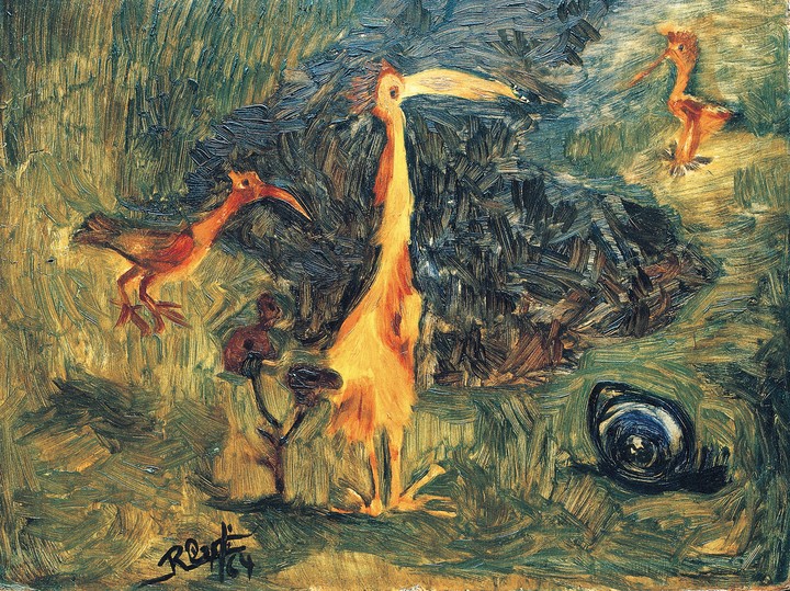 "Los pichones" - Óleo sobre hardboard - 40 x 53 - 1964. De Raúl Conti.