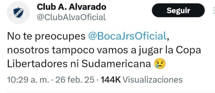 El mensaje de Alvarado que luego borró, dedicado a Boca.