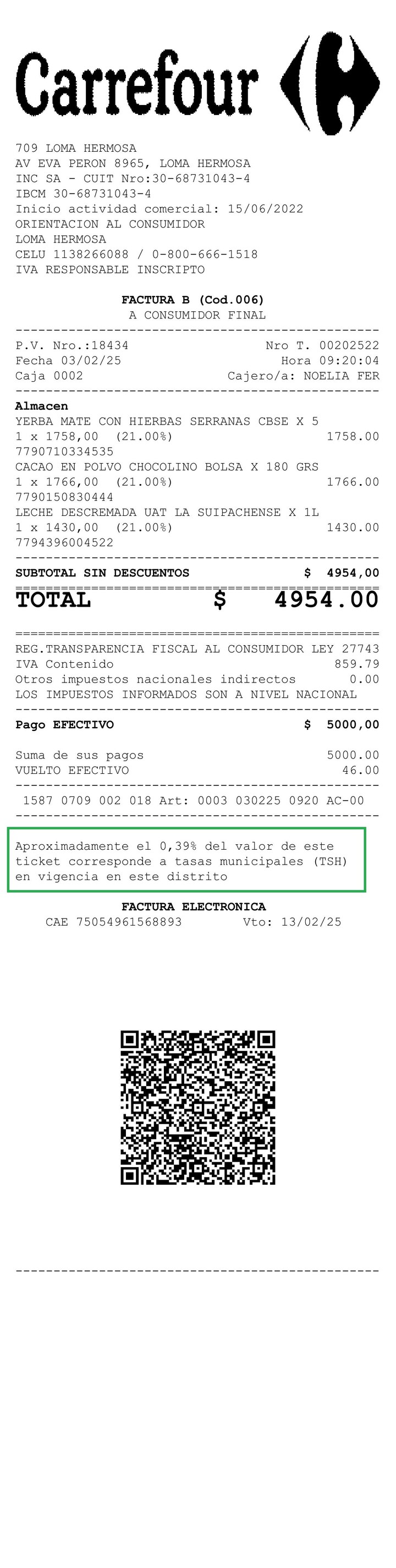 Así incluye el detalle de la TSH Carrefour en los tickets de Tres de Febrero.