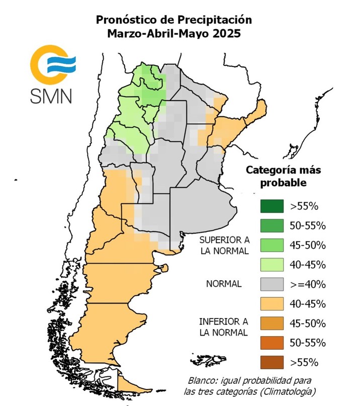 La tendencia de lluvias en todo el país entre los meses de marzo y mayo anunciada por el SMN.