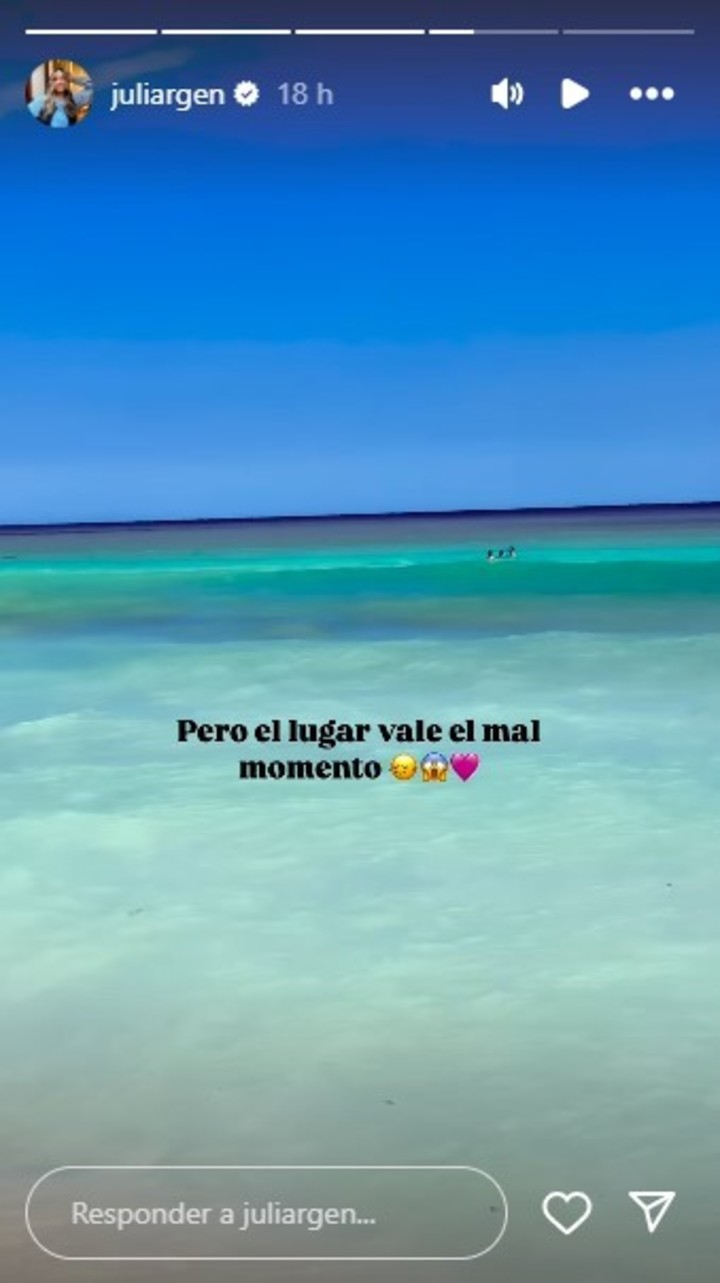 A pesar del mal trago que atravesó para ingresar a México, Julieta Argenta ya se encuentra disfrutan en Playa del Carmen.