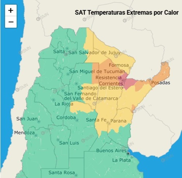 El noreste argentino, con distintos niveles de alerta debido a temperaturas extremas por calor.