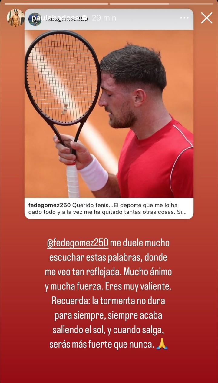 La reflexión de Badosa, empatizando con Gómez. Foto Instagram