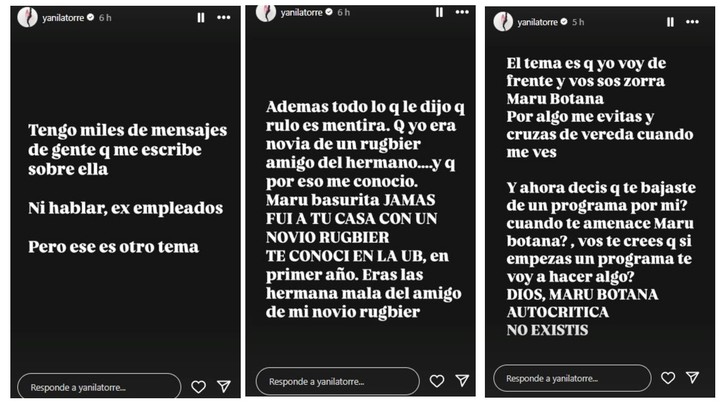 Yanina Latorre le respondió a Maru Botana. Instagram.