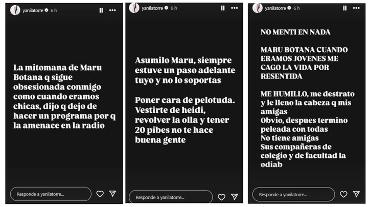 Yanina Latorre le respondió a Maru Botana. Instagram.