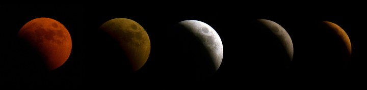 La cara lunar a veces puede volverse rojiza, marrón cobrizo o anaranjada, teñida por la luz del Sol que se refracta al pasar a través de nuestra atmósfera. Foto: AFP PHOTO/ ANDREJ ISAKOVIC