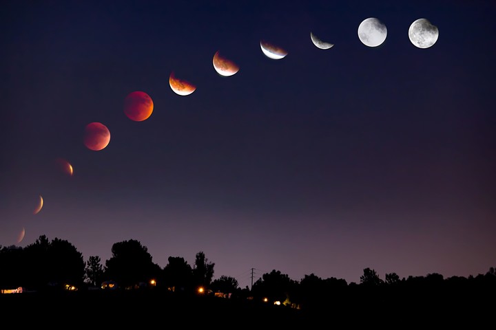 En un eclipse lunar total, la luz que le llega a la Luna no es oscura, sino que está ‘teñida’ por todos los amaneceres y atardeceres de la Tierra. Foto: ilustración Shutterstock.