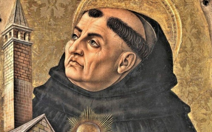 Santo Tomás de Aquino .Aristóteles le profesa devoción al gran teólogo medieval.
