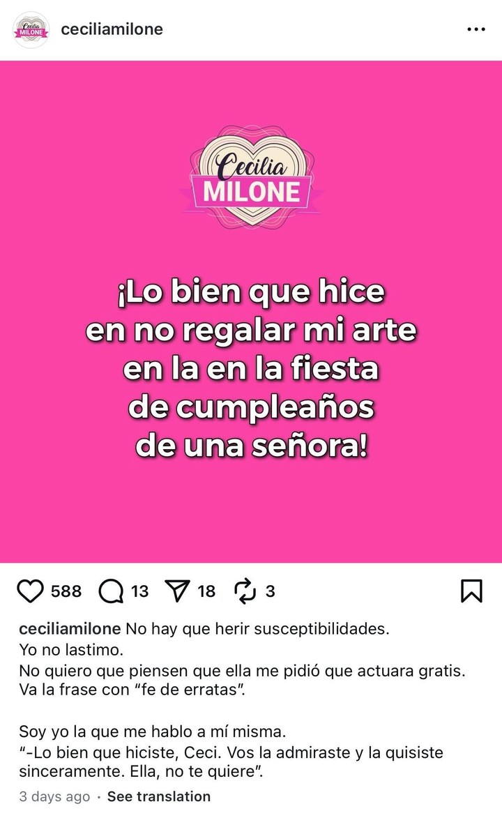 La crítica de Cecilia Milone a Mirtha Legrand. Foto: Instagram