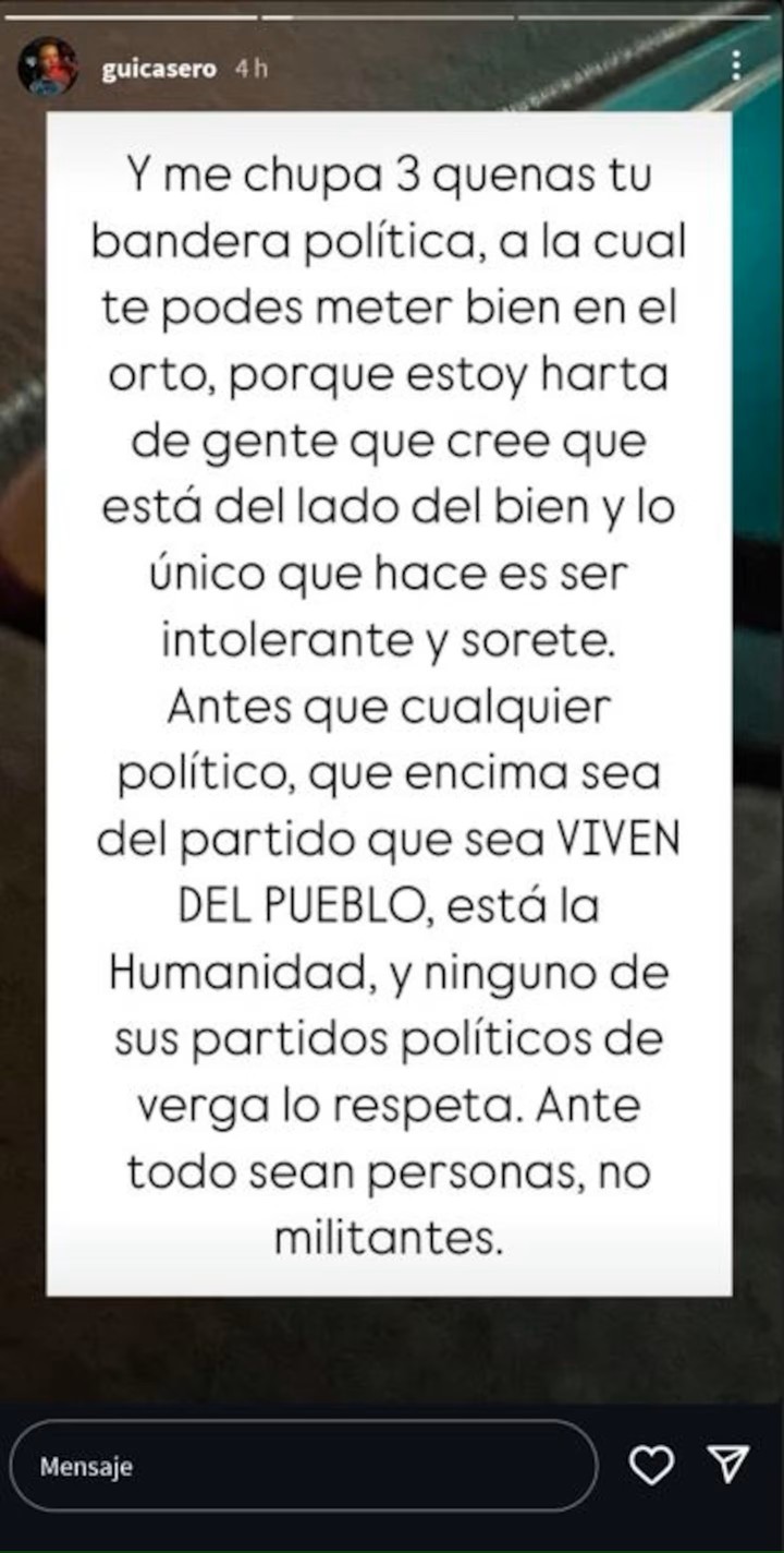 El fuerte insulto de Guillermina Casero contra los que critican a su papá. Foto: Instagram