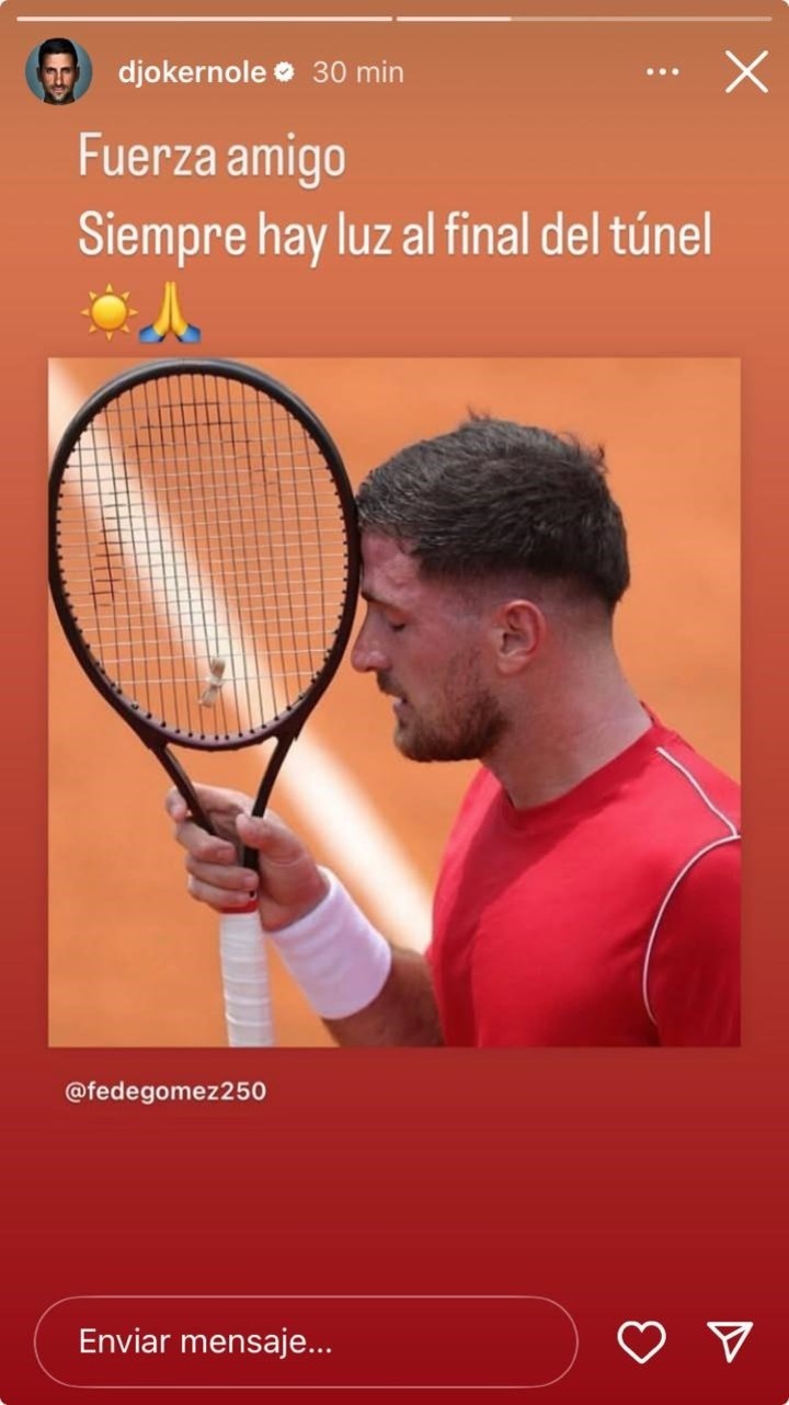 El mensaje de Djokovic para Gómez. Foto Instagram